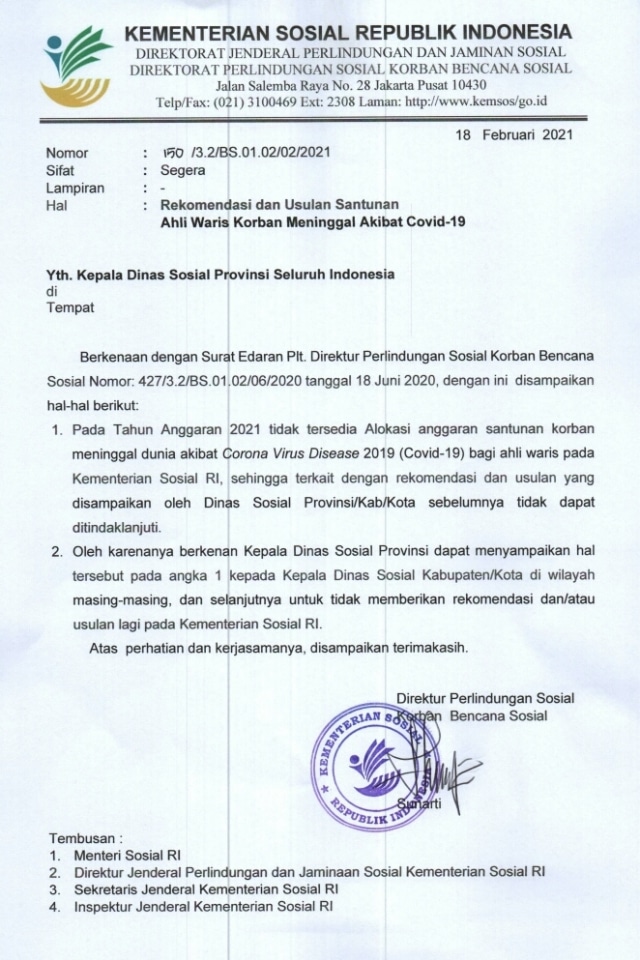 Kemensos Hentikan Santunan Rp 15 Juta kepada Ahli Waris Korban Covid-19