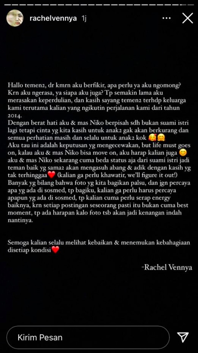 Rachel Vennya Ungkap Telah Resmi Berpisah dengan Niko Al Hakim