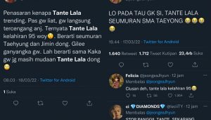 INDIESPOT Tante Lala Trending di Twitter Usai Klarifikasi Usianya, Warganet: Seumuran Sama Taeyong