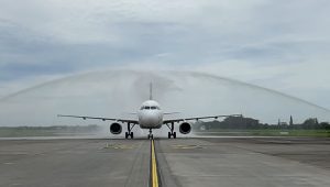 Pesawat Super Air Jet di Bandara Kualanamu Deli Serdang Sumatera Utara
