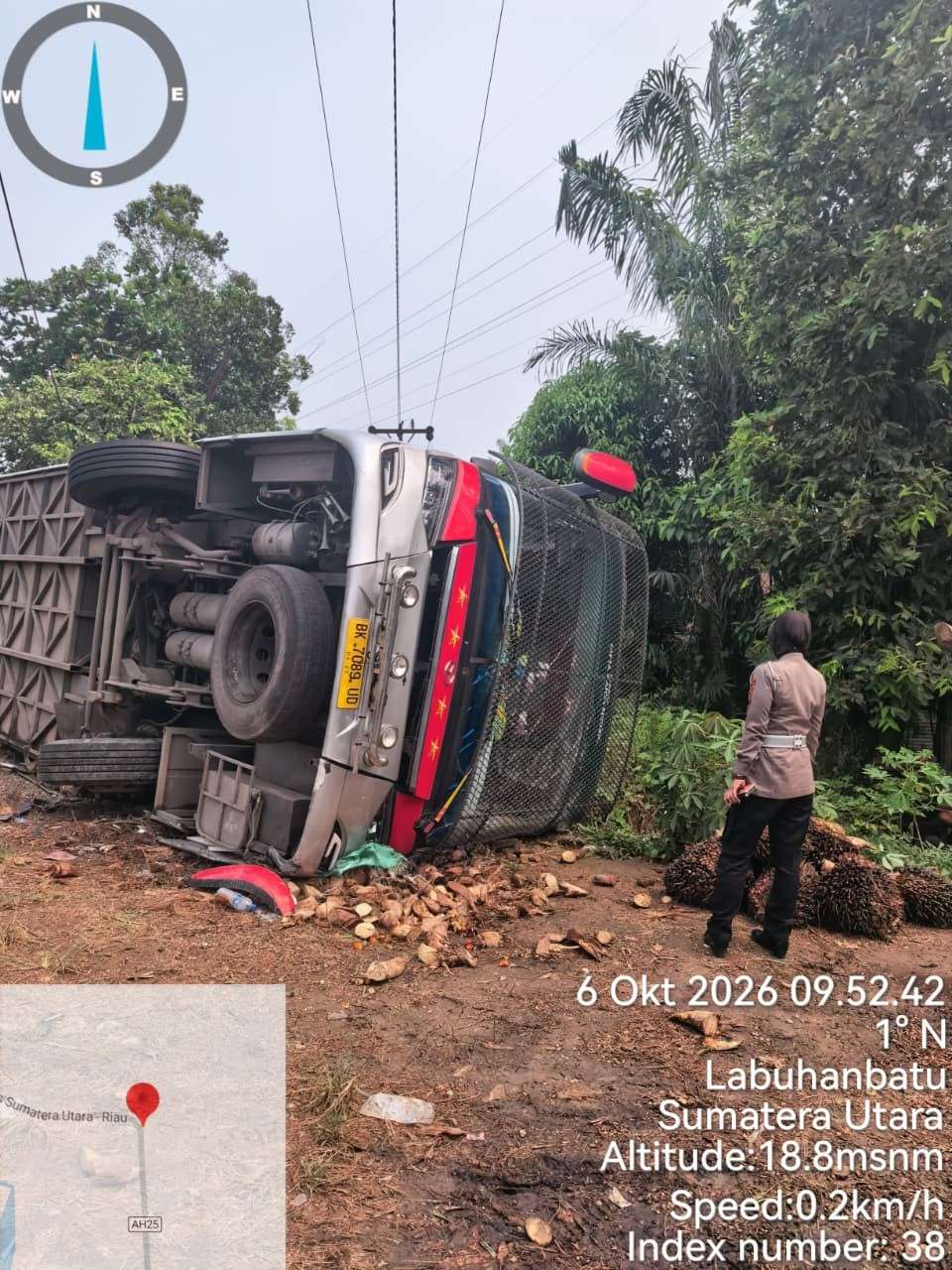 Bus Bintang Utara Oleng dan Hantam Tiang Listrik di Labusel, 22 Orang Luka-Luka